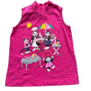 Spumoni Tank Top Size L Hot Pink Cotton Cats Graphic Mock Neck Classic Pullover